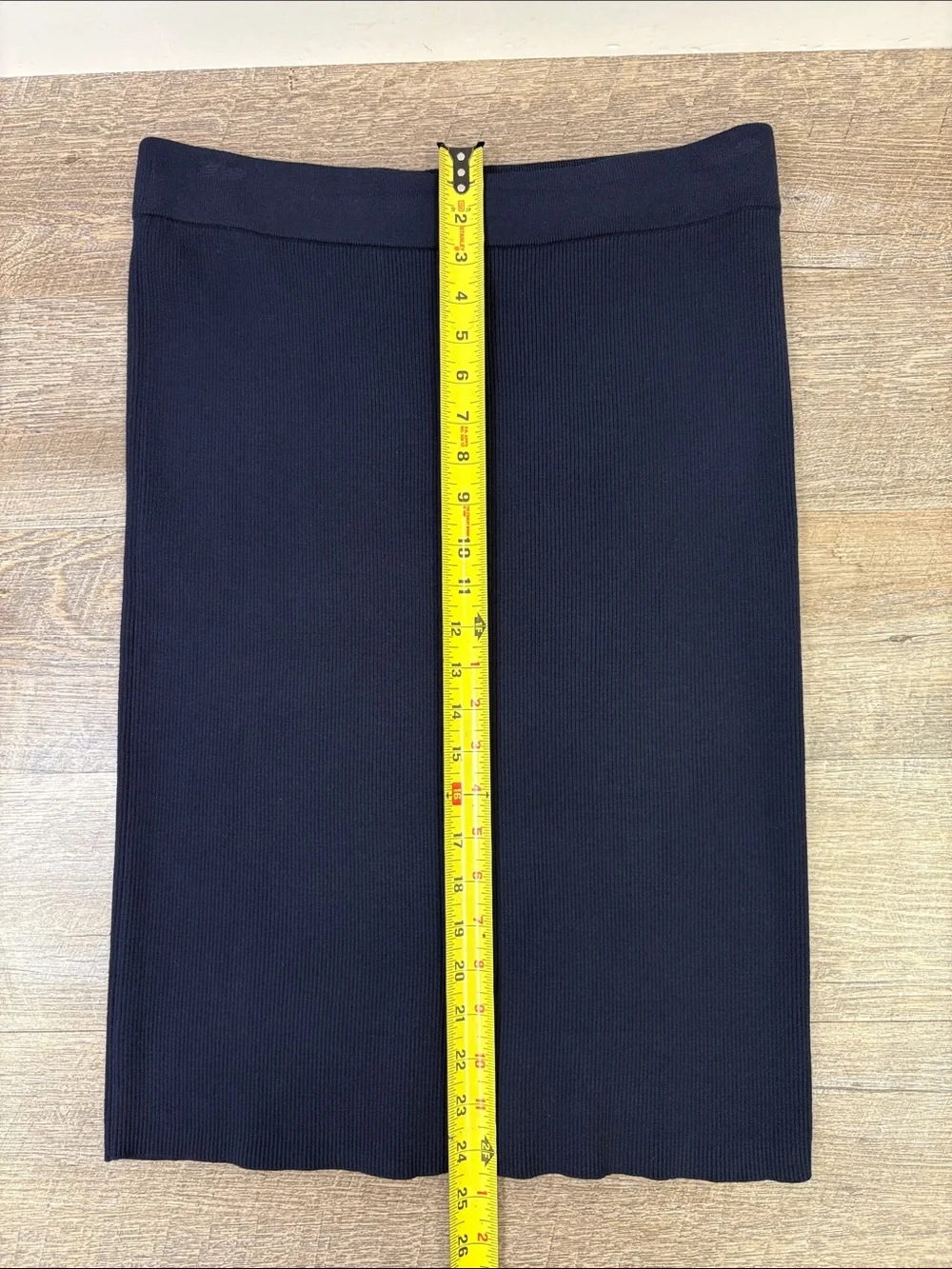 DKNY Navy Blue Ribbed Knit Midi Pencil Skirt Size Large